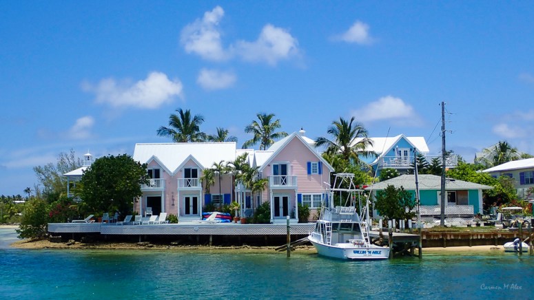 pastel colored homes along the shore